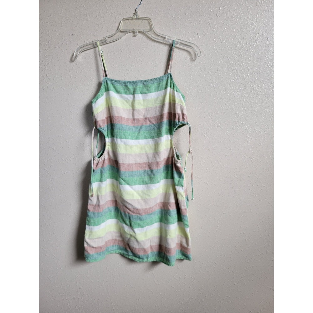 Aerie Mini Stripe Dress Womens Side Cut Out Linen Blend Smocked Beachy Sz S